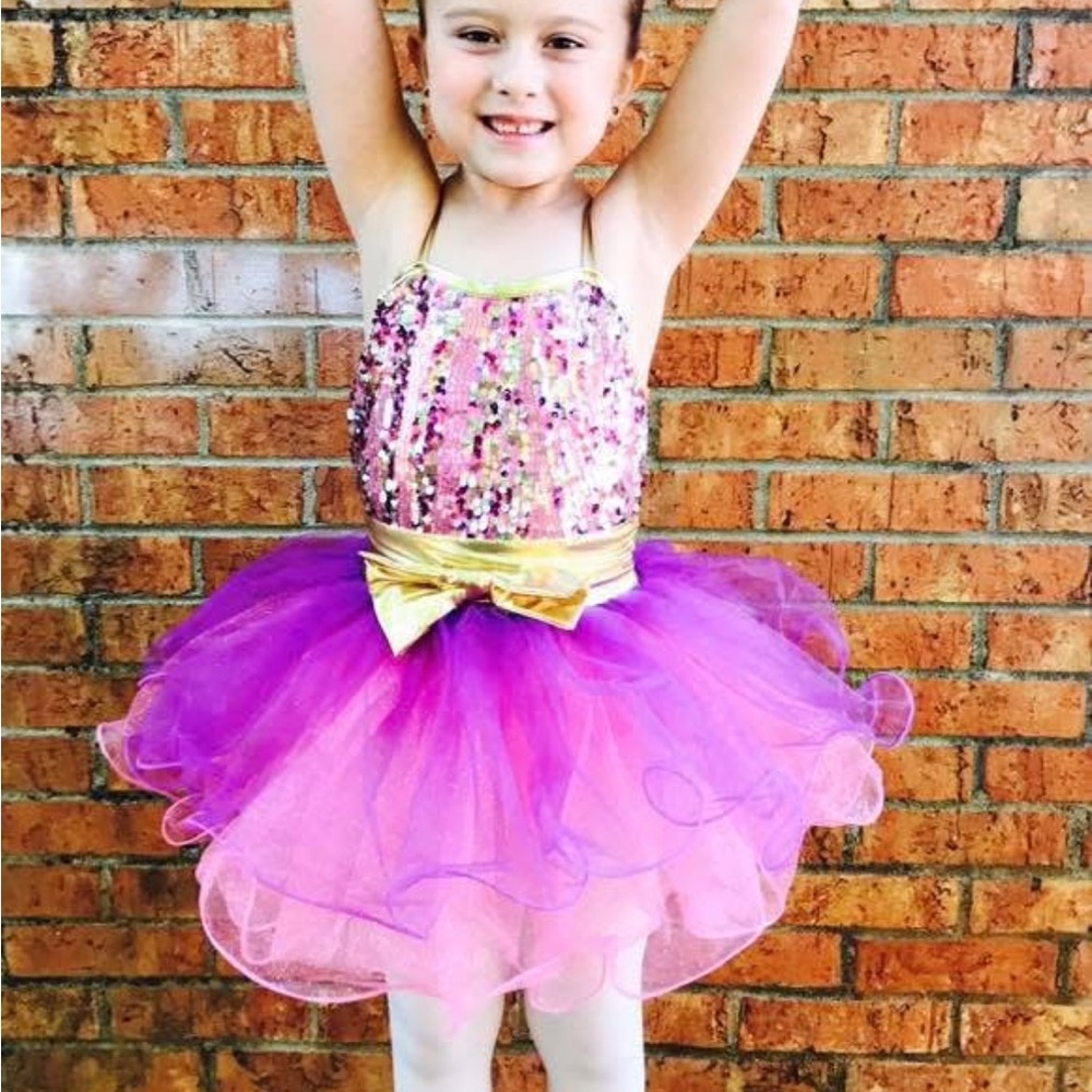 Sparkling Pink and Purple Dance Costume with Tutu